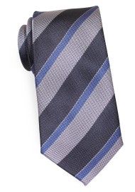 Grenadine Texture Tie | Striped Grenadine Tie in Gray and Steel Blue