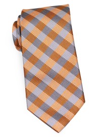 Silver and Orange Gingham Tie