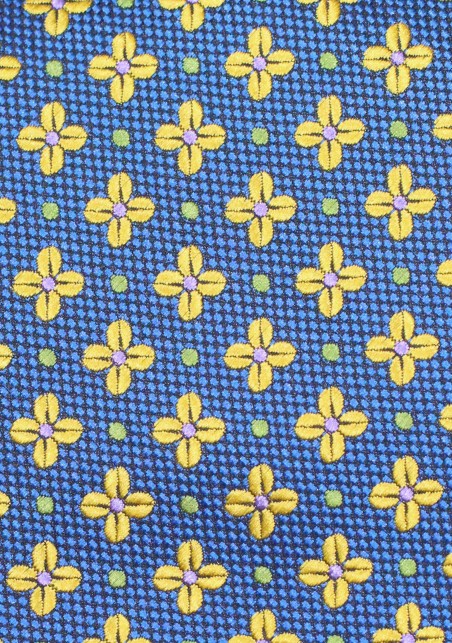 Floral Necktie and Pocket Square Set in Blue and Gold