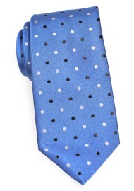 Blue Tie with Polka Dots in Silver and Black