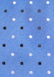 Blue Tie with Polka Dots in Silver and Black