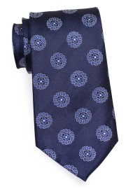 Woven Medallion Silk Tie in Navy | Blue Silk Tie with Embroidered Medallions