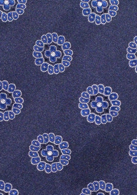Extra Long Tie with Medallion Design | Navy Silk Tie in XXL