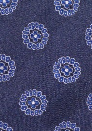 Extra Long Tie with Medallion Design | Navy Silk Tie in XXL