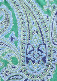 Kelly Green Tie with Large Paisleys in Light Blue