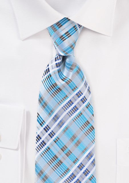 Summer Silk Tie in Bright Pool Blue and Silver