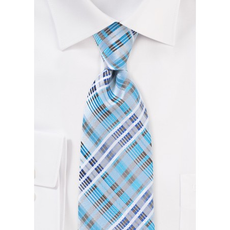 Summer Silk Tie in Bright Pool Blue and Silver