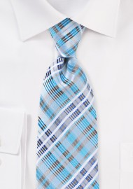 Summer Silk Tie in Bright Pool Blue and Silver
