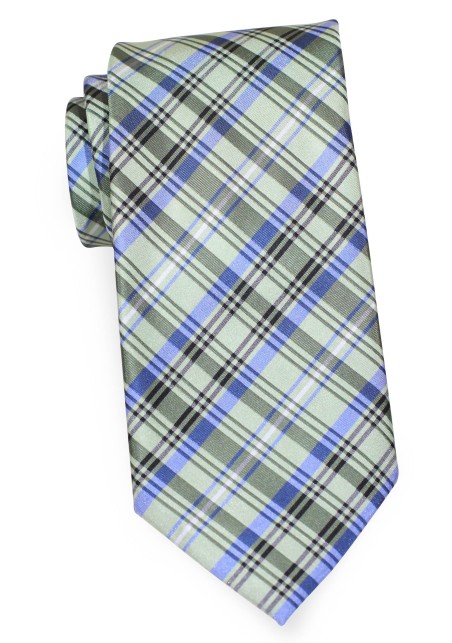 Mens Plaid Tie in Greens and Blues