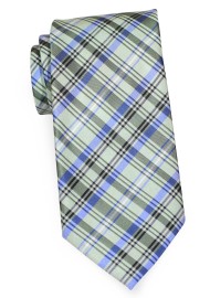 Mens Plaid Tie in Greens and Blues