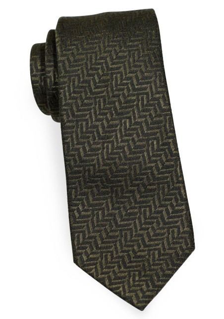 Men's Herringbone Necktie in Deep Olive