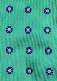 Kelly Green Floral Tie | Kelly Green Necktie with Navy Flowers