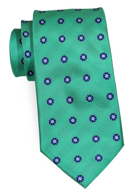 Kelly Green Floral Tie | Kelly Green Necktie with Navy Flowers