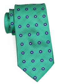 Kelly Green Floral Tie | Kelly Green Necktie with Navy Flowers