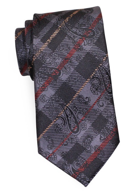 Black Paisley Check Tie | Black, Bronze, Gold Designer Necktie