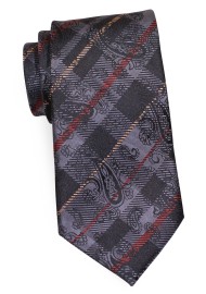 Black Paisley Check Tie | Black, Bronze, Gold Designer Necktie