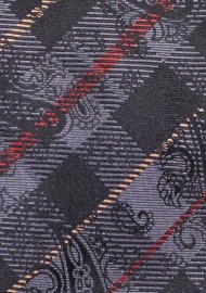 Black Paisley Check Tie | Black, Bronze, Gold Designer Necktie