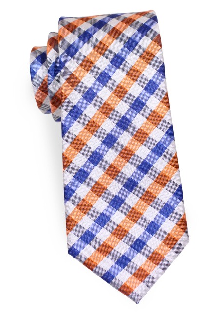 Skinny Gingham Silk Tie in Blue and Orange