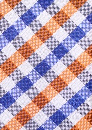 Skinny Gingham Silk Tie in Blue and Orange