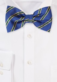 Royal Blue and Gold Striped Bow Tie in pre-Tied style
