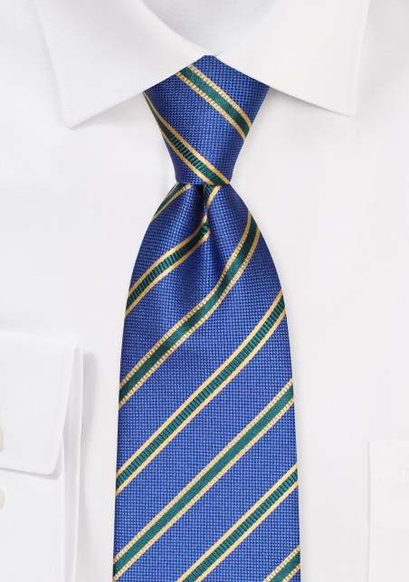 XL Length Striped Necktie | Extra Long Tie in Navy, Black, Gold Stripe