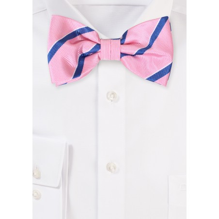 Repp Striped Bow Tie | Pink and Navy Repp Striped Bowtie