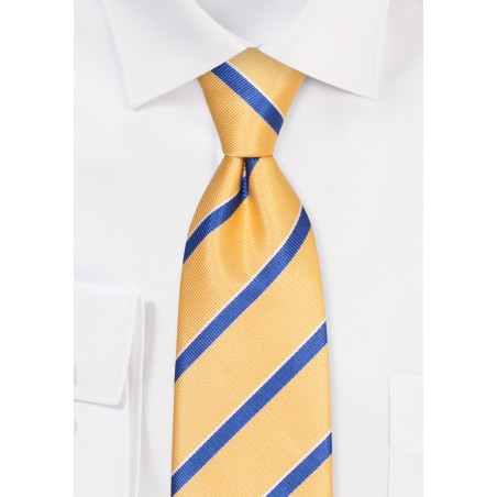 Repp Striped Necktie in Golden Yellow and Marine Blue