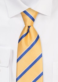 Repp Striped Necktie in Golden Yellow and Marine Blue