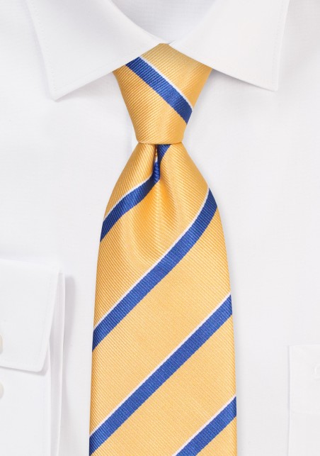 Extra Long Tie in Golden Yellow and Blue Stripe