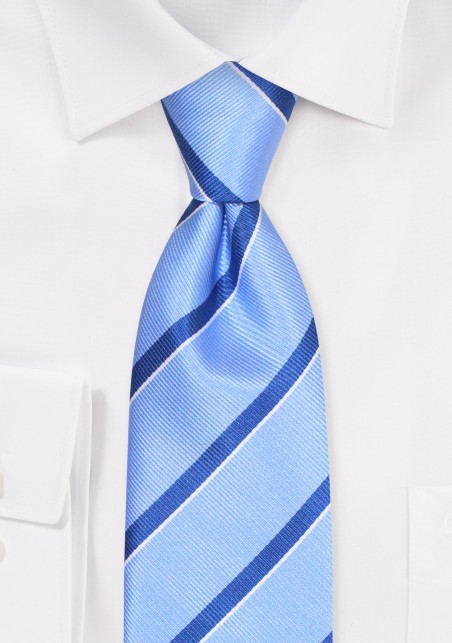 Sky Blue and Navy Repp Striped Tie in XL Length