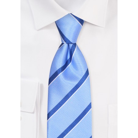 Sky Blue and Navy Repp Striped Tie in XL Length