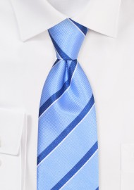 Sky Blue and Navy Repp Striped Tie in XL Length