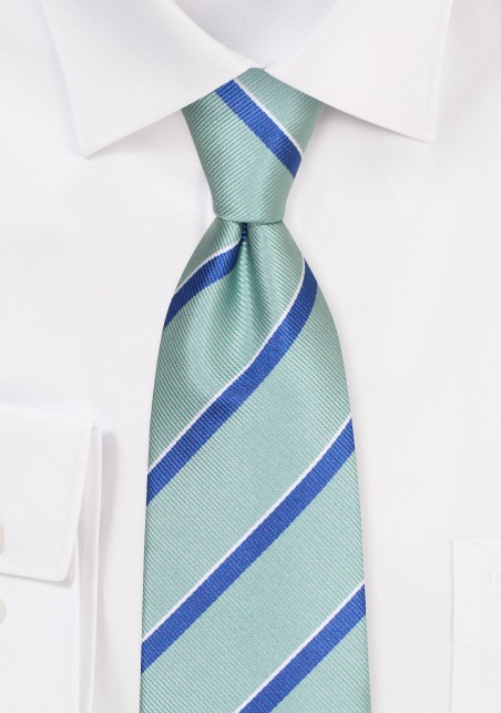 Repp Striped Necktie in Sage Green and Blue