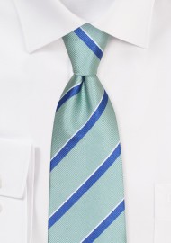 Repp Striped Necktie in Sage Green and Blue