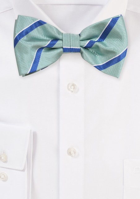 Green Bow Tie with Elegant Repp Stripes