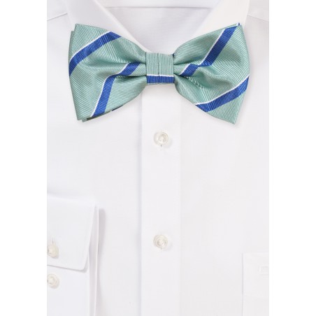 Green Bow Tie with Elegant Repp Stripes