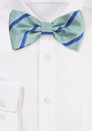 Green Bow Tie with Elegant Repp Stripes
