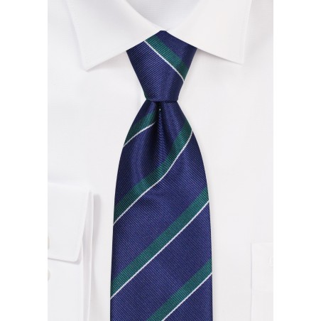 Repp Striped Necktie in Dark Navy Blue and Hunter Green
