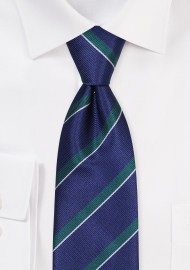 Repp Striped Necktie in Dark Navy Blue and Hunter Green