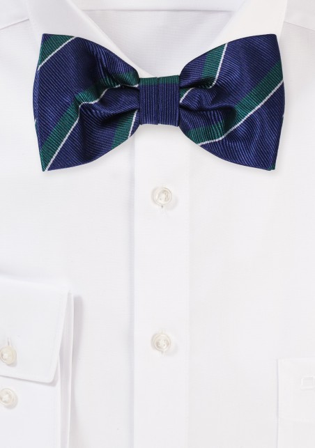 Repp Stripe Bowtie in Navy and Hunter