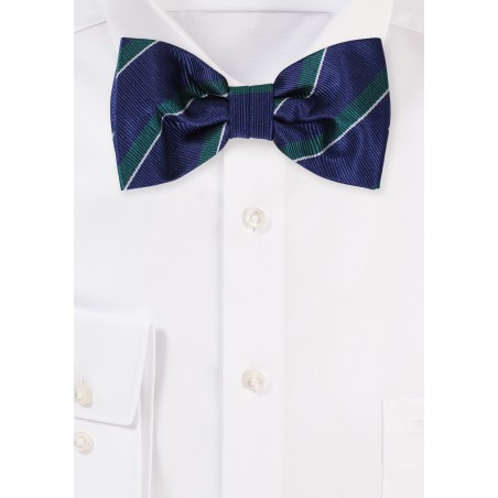 Repp Stripe Bowtie in Navy and Hunter