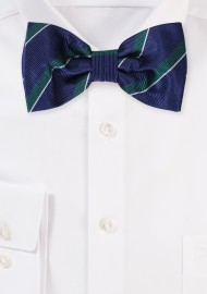 Repp Stripe Bowtie in Navy and Hunter