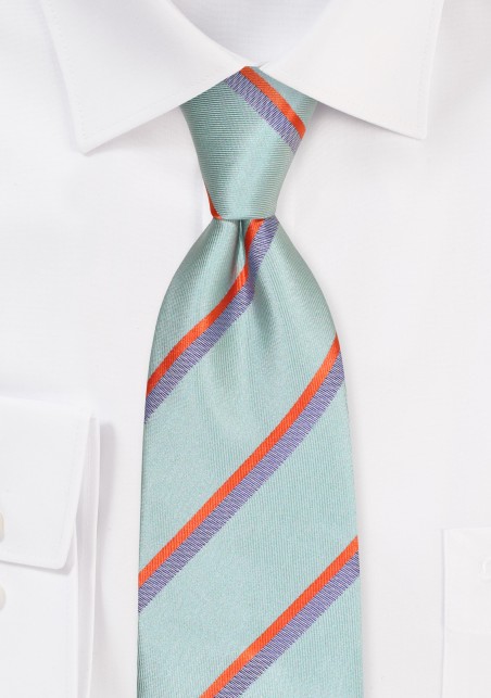 Sage and Orange Striped Tie in Extra Long Length