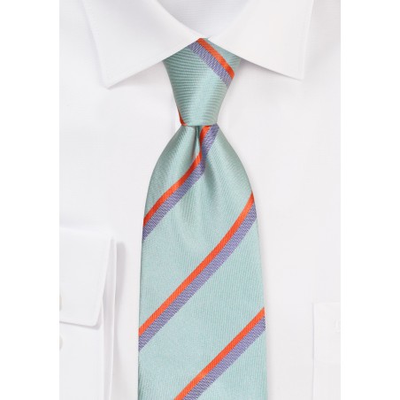 Sage and Orange Striped Tie in Extra Long Length