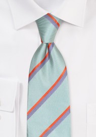 Sage and Orange Striped Tie in Extra Long Length
