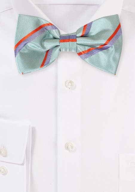 Striped Bow Tie in Sage Green and Tangerine Orange