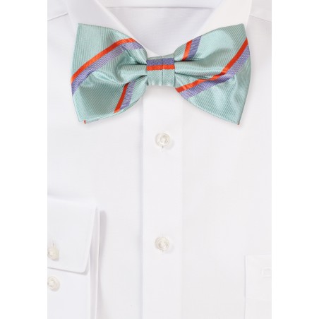 Striped Bow Tie in Sage Green and Tangerine Orange