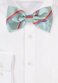 Striped Bow Tie in Sage Green and Tangerine Orange