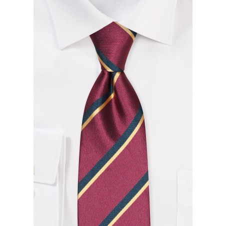 Burgundy Mens Tie with Modern Black and Gold Stripes