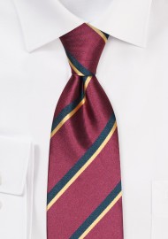 Burgundy Mens Tie with Modern Black and Gold Stripes